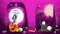 Two banners stickers for decoration design on the theme of the holiday all saints eve Halloween witch sitting on a pumpkin scary