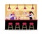 Two bartenders in the interior of bar, restaurant, vector flat illustration.