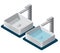 Two bathroom sinks. Isometric basin with tap. Kitchen interior infographic element.