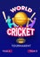 Two batsman in playing pose on blue background for World Cricket Tournament flyer