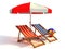 Two beach chairs under sunshade