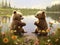 Two bear cubs play together