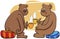 Two bears drinking tea cartoon illustration