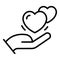 Two beating hearts in the palm icon, outline style