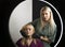 Two beauticians, cosmetologists on white black background. Blond hair professionals wear