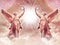 Two beautiful angels archangels standing togtehr in front of divibe rays of Light