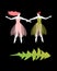 Two beautiful ballerinas in pink and green dress on black background. Fairies of spring and summer. Vector illustration