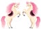 Two beautiful cartoon unicorns standing on their hind legs