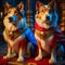 Two beautiful cute collie puppies posing in royal costumes with cloaks