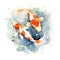 Two beautiful Japanese koi fish in traditional sumi-e watercolour style. White background. Generative AI