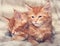 Two beautiful red solid maine coon kittens covered in warm blank