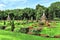 Two beautiful Roman fountains in Peterhof in summer