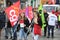 Two Beautiful Students Protesting  With Flags Against The Macron Government