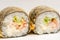 Two beautiful sushi roll closeup