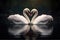 two beautiful swans on a lake shape heart, romantic swan during valentine's day, AI Generative