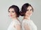 Two beautiful women bride with makeup and bridal hairstyle