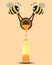 Two Bee Help Pour Honey To The Bottle. Vector Illustration