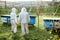 Two beekeepers working on the apiary