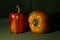 Two Bell Peppers with side lighting