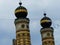 Two bell towers of the synagogue of Budapest in Hungary.