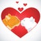 Two beloved cats on the heart shape background.