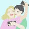 Two best friends making selfie on smartphone illustration