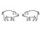 Two big aggressive pigs. Wild boar sketch, art, drawing or shape isolated on white background. Animals set or collection.
