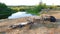 Two bikes in front of river landscape, Vorskla, Ukraine