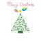 Two birds put the star on top of Chirstmas tree with word Merry Christmas