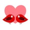 Two Birds with Red Heart cute Adorable Tiny Chubby Bird scarlet red vector illustration clip art