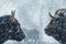 Two bison animals in wintertime. Generate ai