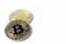 Two bitcoins - gold on white background