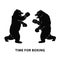 Two black bears fighting. Silhouettes of a wild animals in Boxing gloves. Growling beasts. Art design for sport event. Vector illu