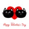 Two black cat head couple family icon. Red heart. Cute funny cartoon character. Happy Valentines day Greeting card. Kitty Whisker