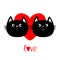 Two black cat head couple family icon. Red heart. Cute funny cartoon character. Word love Valentines day Greeting card. Kitty Whis