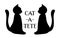 Two black cats facing each other, Text: Cat-a-tete, a cat date, personal meeting face to face invitation, cat silhouettes, love ca