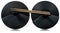 Two Black Cymbals of an Electronic Drum Kit and a Pair of Wooden Drumsticks