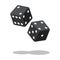 Two black dices isolated on white background with shadow. Dice gambling. Black cubes