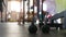 Two black kettlebells on the floor of sport gym