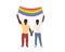 Two black LGBT men holding a rainbow flag over their heads. Happy Pride month. vector illustration