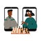 Two black people plays chess online.
