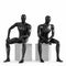 Two black plastic mannequins sit on white drawers. 3D rendering