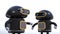 Two black robots have chat on white background