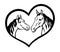 Two black vector horses in heart shape frame