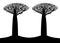 Two black and white baobab stylized trees silhouettes flyer template, vector