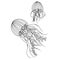 two black and white graphic jellyfish