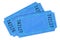 Two blank blue movie tickets isolated white background