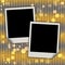 Two blank photo frames on festive bokeh background