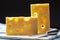 Two blocks of French emmental semi-hard cheese