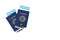Two blue cover passport with boarding pass ticket isolated